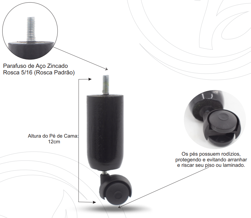 Pé de cama com rodízio